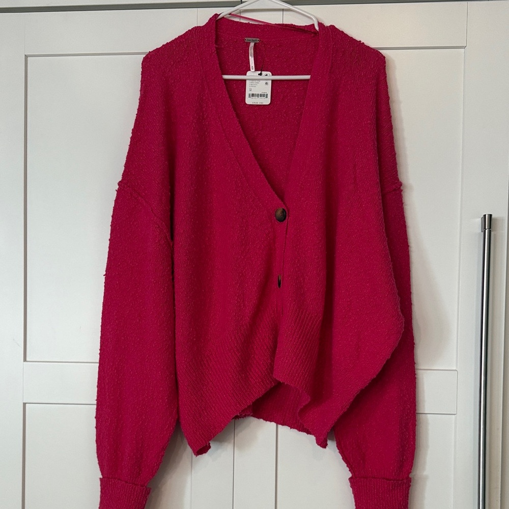 Free People Vibrant Pink Cardigan Sweater